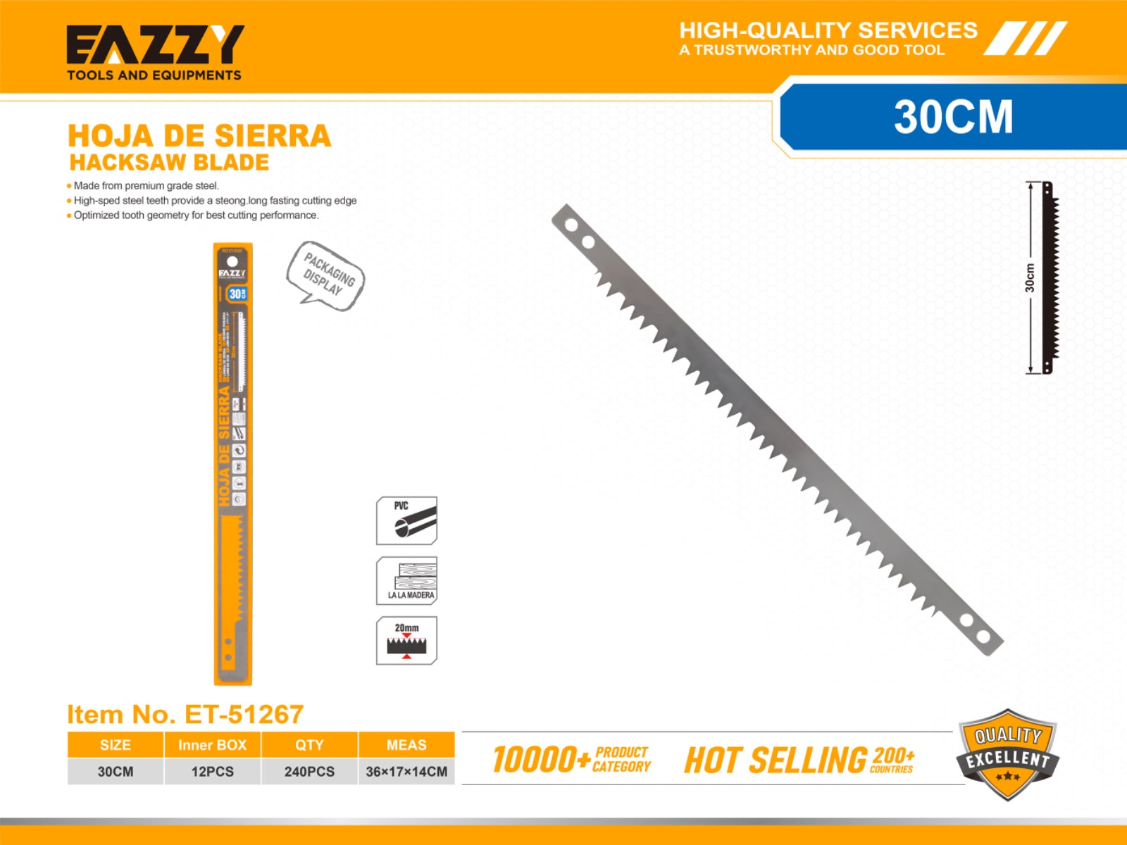 Hacksaw Blade 30 cm – High Carbon Steel Replacement Blade for Wood & Metal Cutting