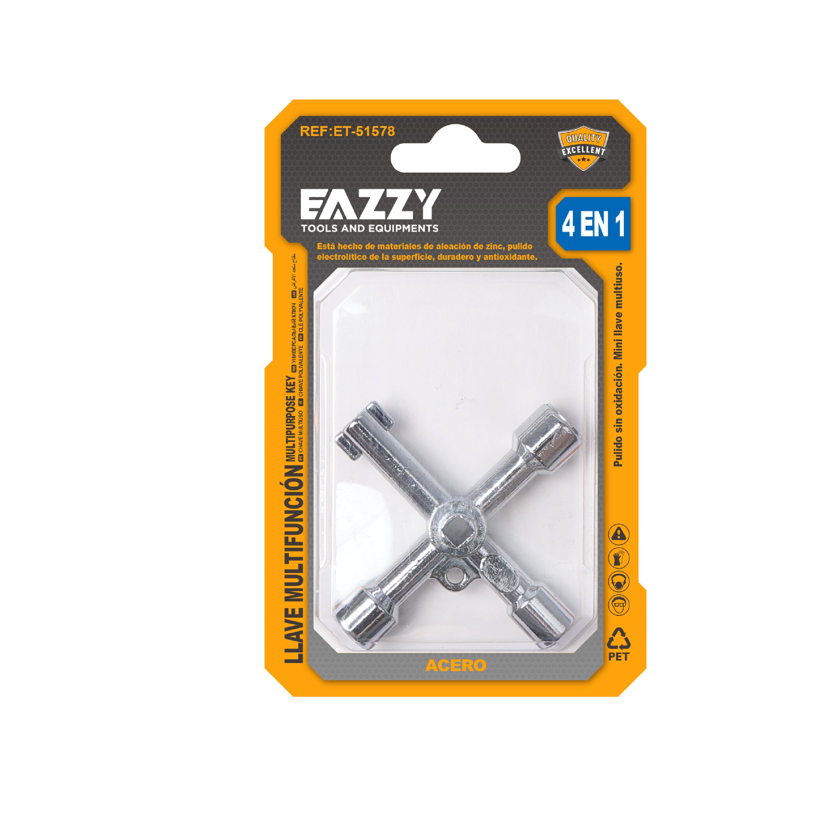 4-In-1 Multipurpose Cross Key Wrench – Steel Utility Tool ET-51578