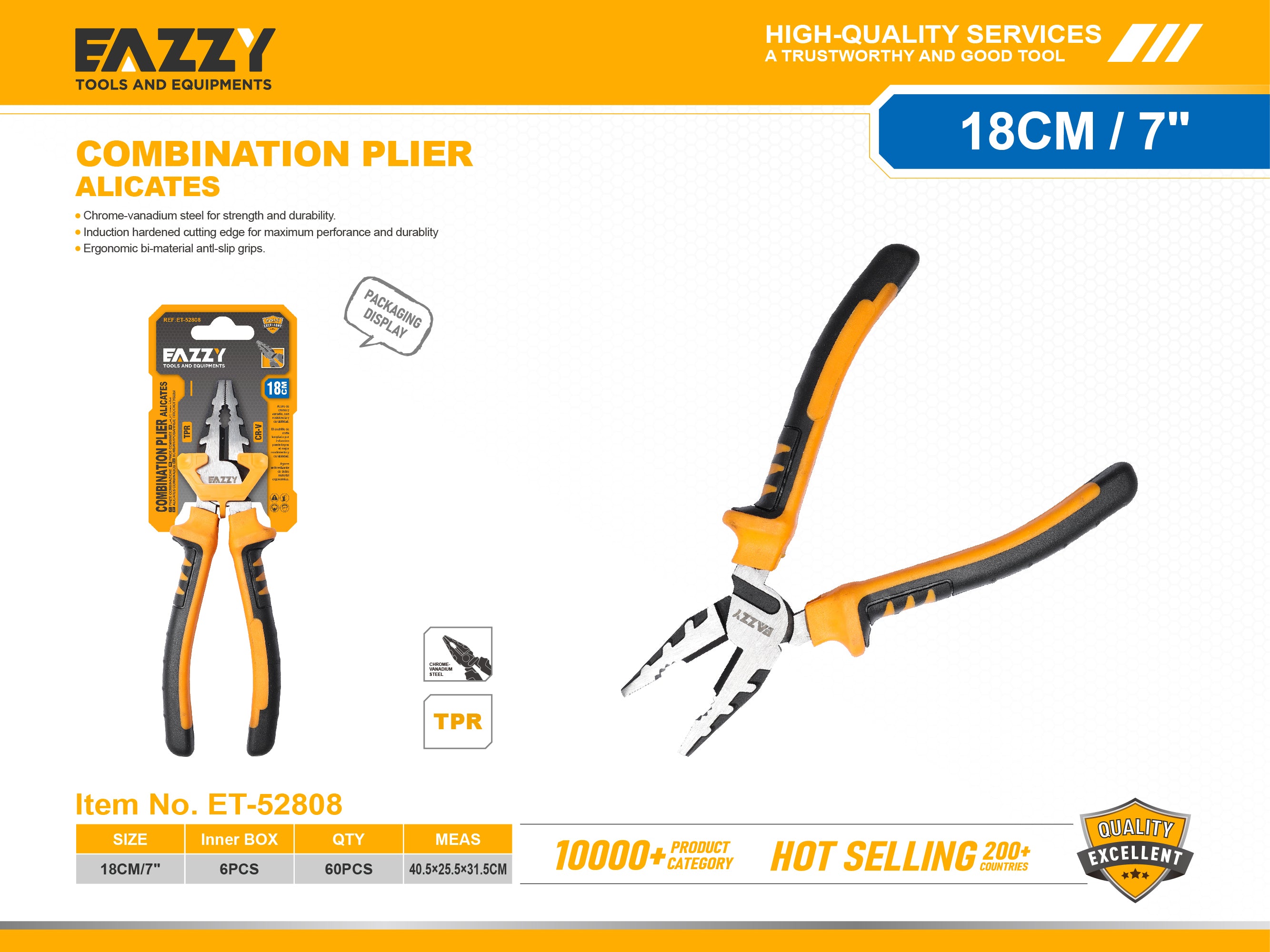 Combination Plier – Chrome Vanadium Steel, Ergonomic Anti-Slip TPR Grip