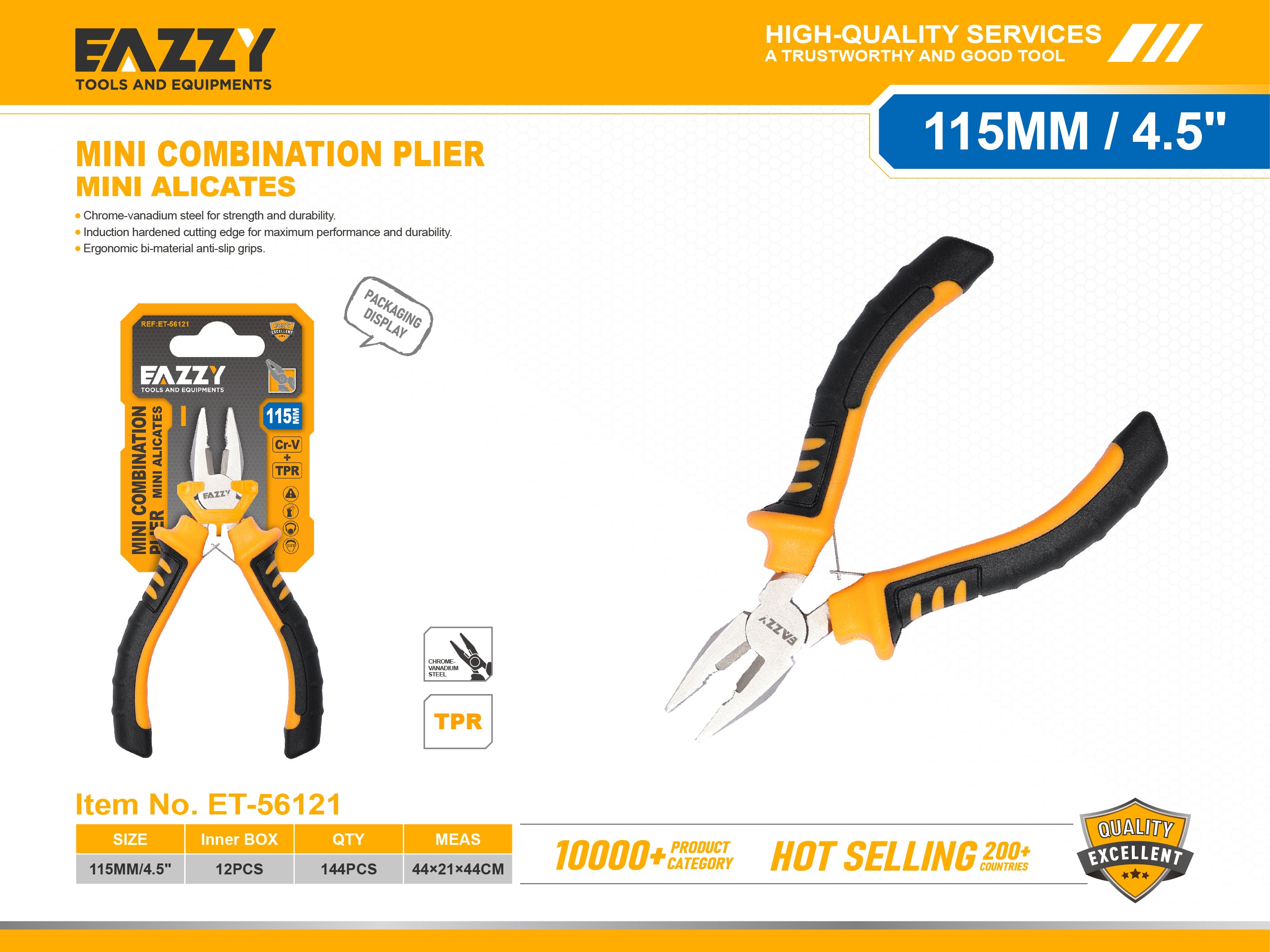 Combination Plier – Chrome Vanadium Steel, Ergonomic Anti-Slip TPR Grip