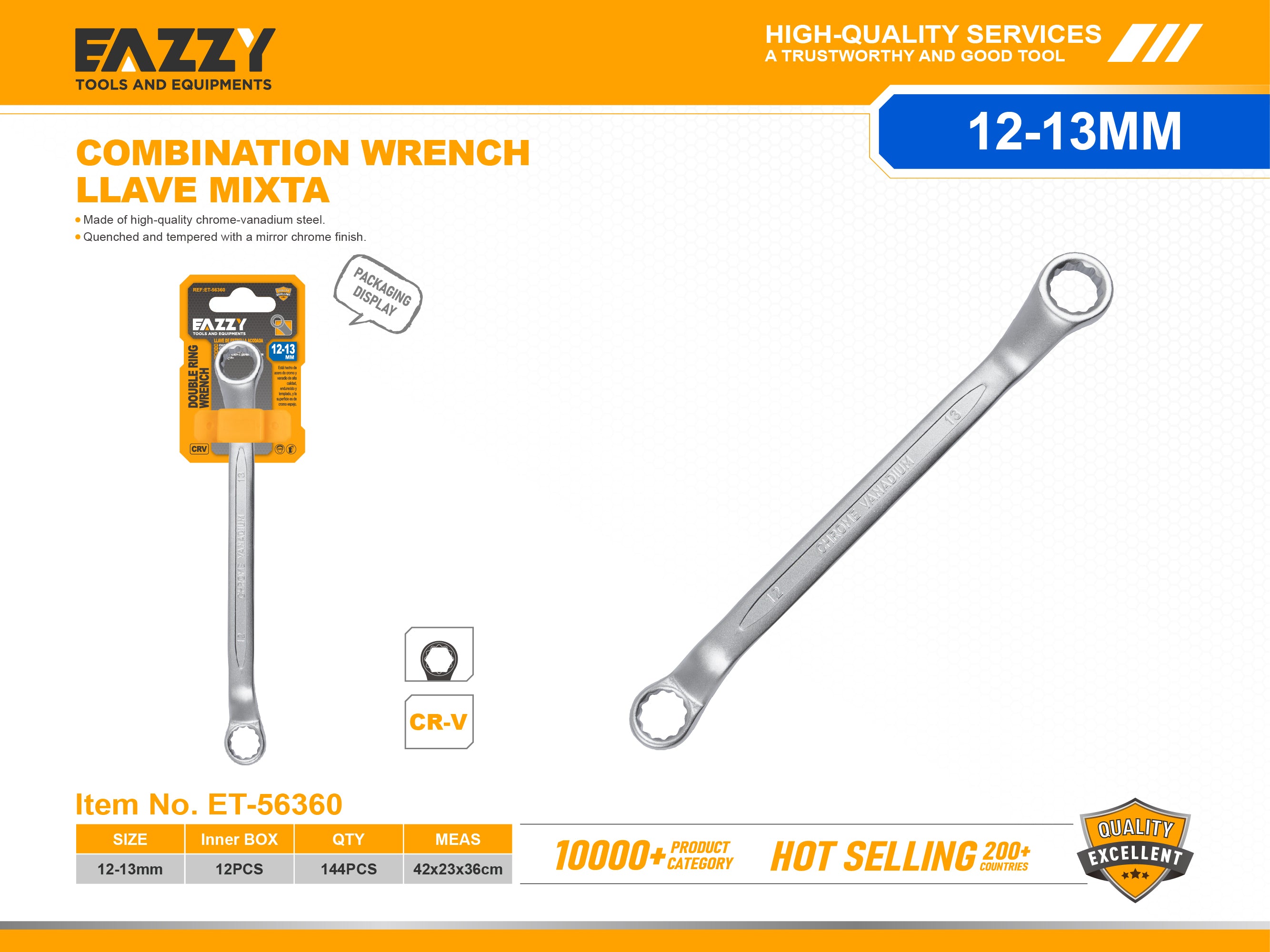 Heavy-Duty Double Ring Wrench | Chrome Vanadium Steel | Precision Fit & High Torque