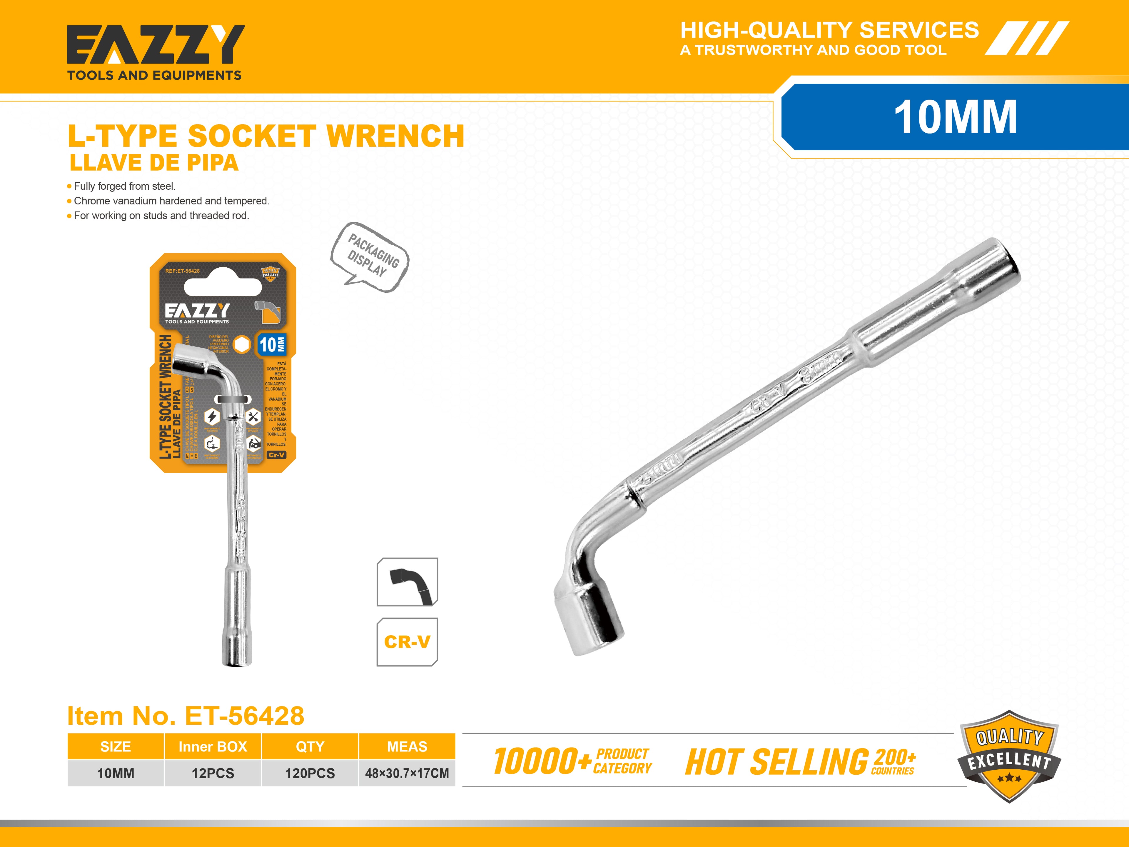 L-Type Angled Socket Wrench Spanner with Thru Hole – Metric Heavy Duty Tool