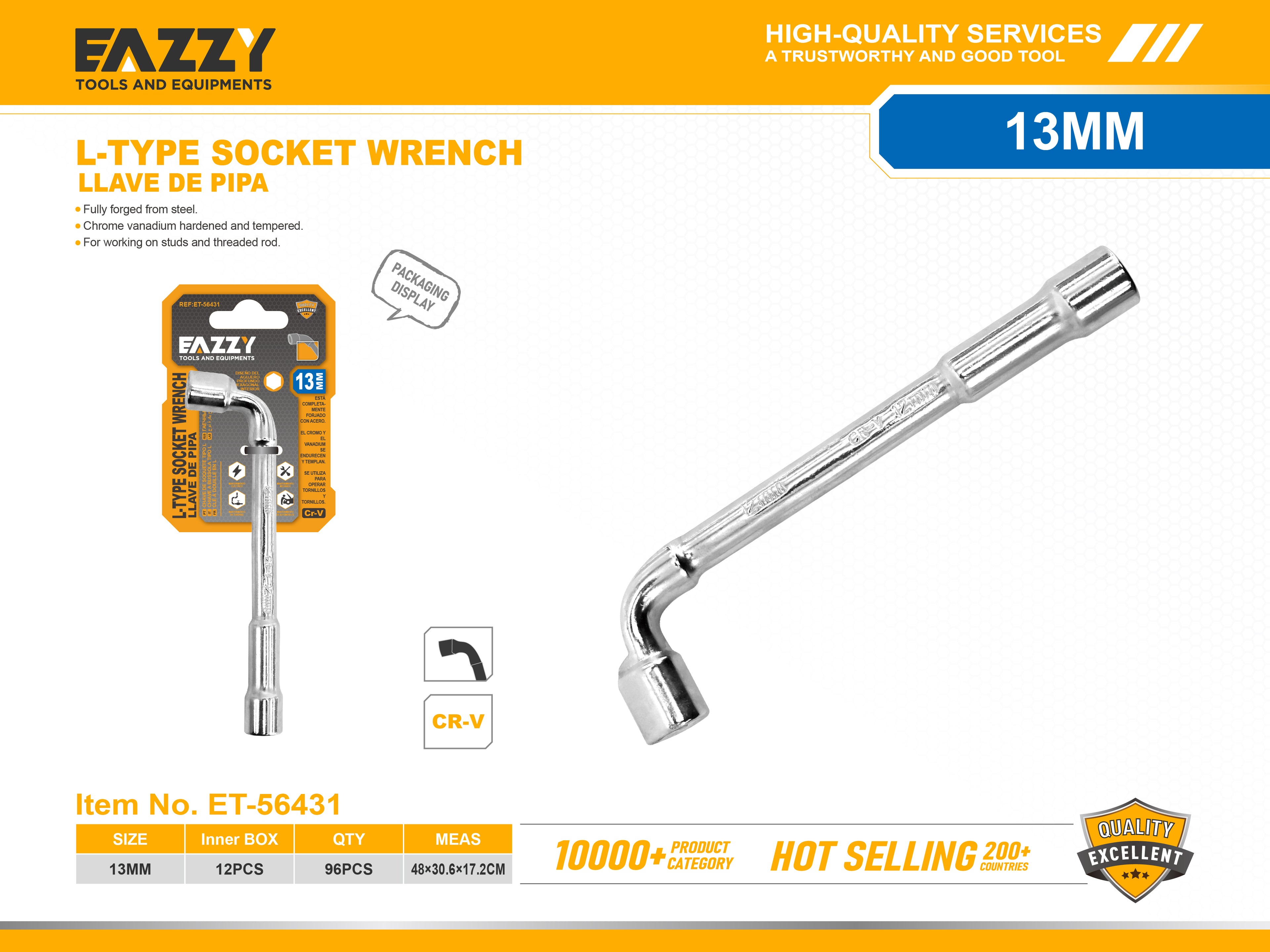 L-Type Angled Socket Wrench Spanner with Thru Hole – Metric Heavy Duty Tool