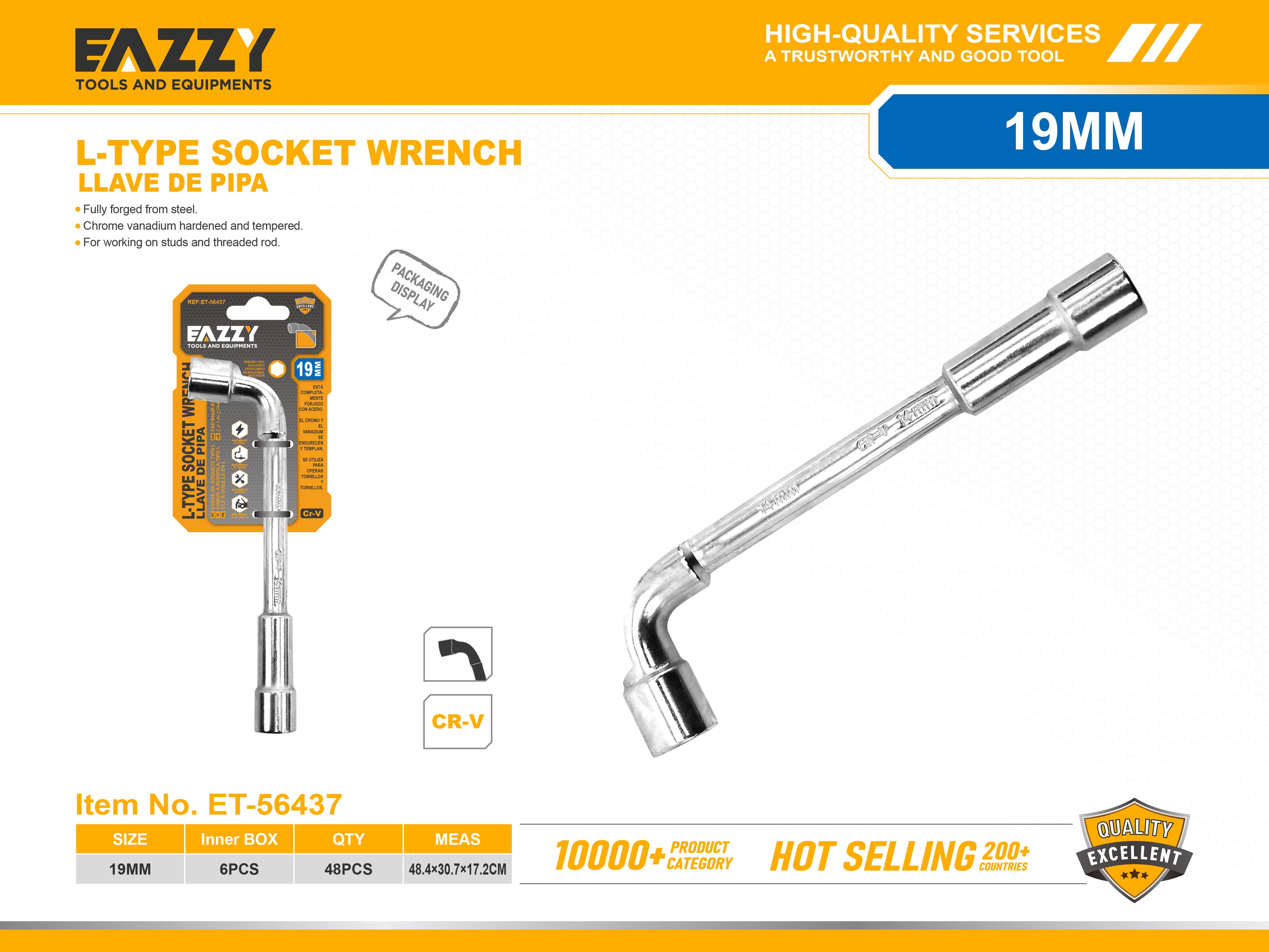 L-Type Angled Socket Wrench Spanner with Thru Hole – Metric Heavy Duty Tool
