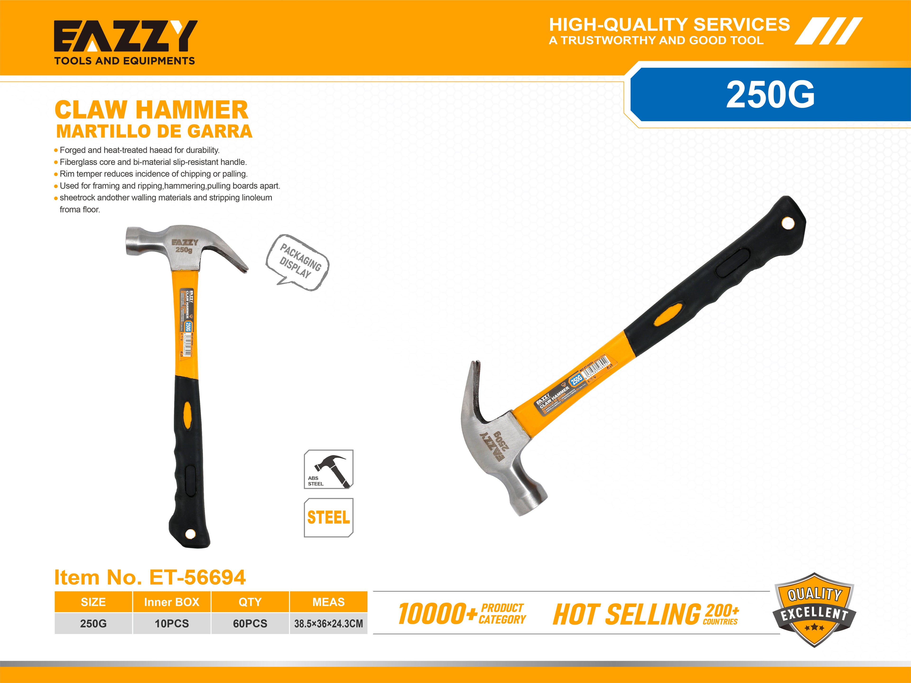 Heavy-Duty Claw Hammer with Strong Non-Slip Grip